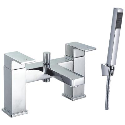 China Without Slide Bar Deck Mount Contemporary Bathtub Faucet Mixer Square Shower With Hand Held Shower Set for sale