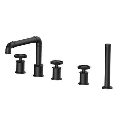 China With Slide Bar Contemporary Style 5 Hole Deck Mount Bathtub Faucets With Handshower For Bathtub for sale