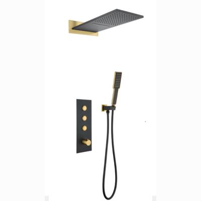 China European Wall Mounted Sliding Bar Rain Shower System Smart Bathroom Shower System Black And Gold Without for sale