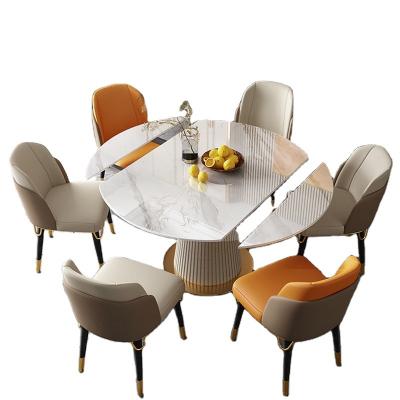 China (Other) Modern Adjustable Revolving Rock Plate Retractable Dining Furniture Luxury Marble Dining Table à venda