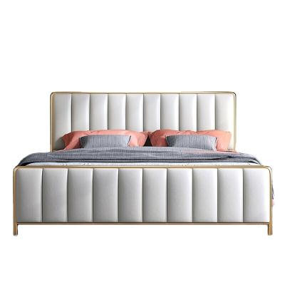 China Modern Luxury King Size Champagne Leather Metal Double Bed Storage Frame for sale