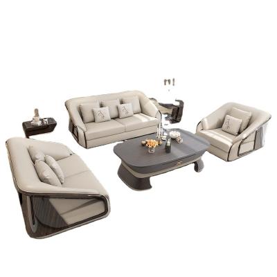 China Modular Luxury Custom High End Leather Sofa Modern Beige Wood Sofa Set Furniture for sale