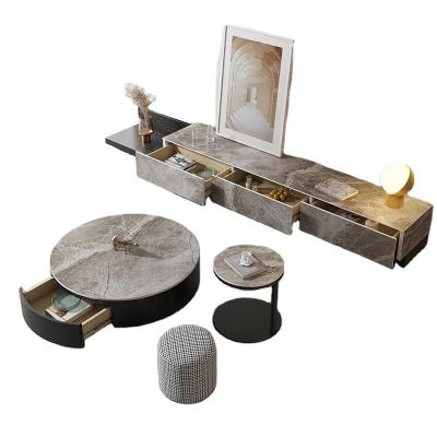 China Modular Modern Living Round Coffee Table With Texture Marble And Multi Layer Solid Wood Veneer en venta