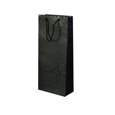 China Recyclable Custom Printed Luxury Black Paper Wine Bottle Bags With UV Spot Logo for sale