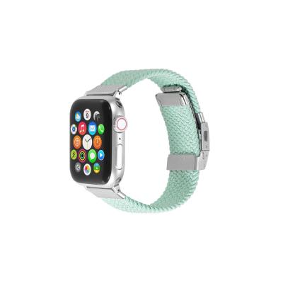 China Mint Elastic Nylon Braided Green 38/40/41 Mm Silver Connector Braided Nylon Watch Band Metal Buckle Replacement Straps For AppleWatchSeries7654321SE for sale