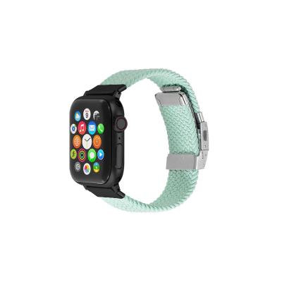 China Braided Elastic Nylon Mint Green Black 38/40/41 Mm Connector Braided Nylon Watch Band Metal Buckle Replacement Straps For AppleWatchSeries7654321SE for sale