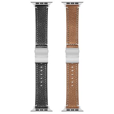 China Double Sided Litchi Watch Bands New Replacement Quick Fit Genuine Leather Straps For Apple Watch Series 7/6/SE/5/4/3/2/1 Buckle 38,40,41mm for sale