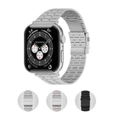 China Stainless Steel Stainless Steel Watch Band For Apple Watch Series 7/6/SE/5/4/3/2/1 42/44/45 mm Five Beads Loop Replacement Mesh Straps for sale