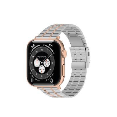 China Silver-Rose Gold Stainless Steel Watch Band For Apple Watch Series7/6/SE/5/4/3/2/1 Replacement Mesh Beads Straps 38/40/41 mm five for sale