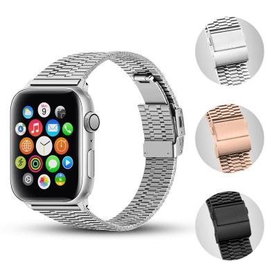 China Stainless Steel Five Beads Stainless Steel Watch Band Metal Buckle Replacement Straps For Apple Watch 38/40/41mm 42/44/45mm for sale