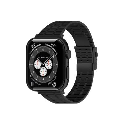 China Black Stainless Steel Watch Band For Apple Watch Series 7/6/SE/5/4/3/2/1 Replacement Mesh Straps 42/44/45 Millimeter Five Bead Buckle for sale