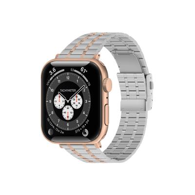 China Silver-Rose Gold Stainless Steel Watch Band For Apple Watch Series7/6/SE/5/4/3/2/1 Replacement Mesh Beads Straps 42/44/45 mm five for sale