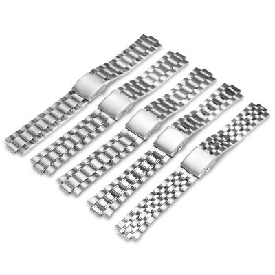 China Brushed Stainless Steel Watch Band Press Metal Bilateral Folding Corrugated Strap Universal Three/Five Stainless Steel Beads for sale