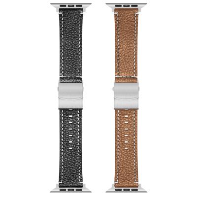 China Double Sided Lychee Strapped New Quick Fit Genuine Leather Watch Bands Replacement Straps For Apple Watch Series 7/6/SE/5/4/3/2/1 Buckle 42,44,45mm for sale