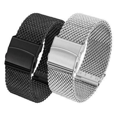 China 304 Stainless Steel 1.0mm Black Silver Wire Diameter 18/20/22 Mm 304 Mesh Milanese Loop Replacement Straps For Samsung Watch Band for sale