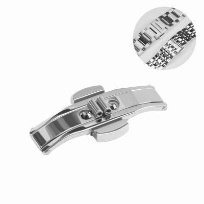 China 14mm Stainless Steel Butterfly Deployment Double Click Buckle 304 Stainless Steel Watch Band Clasp Metal Strap Clasp for sale