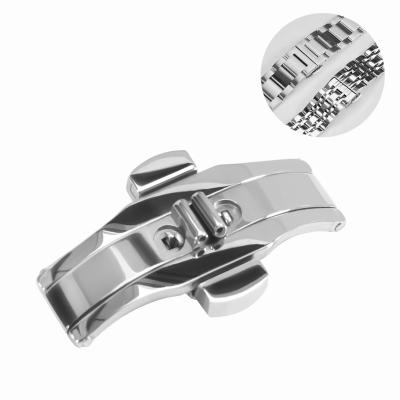 China 22mm Stainless Steel Butterfly Deployment Double Click Buckle 304 Stainless Steel Watch Band Clasp Metal Strap Clasp for sale