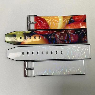 China Custom Unique Design Sublimation Personality Glossy Watch Band For Apple Watch Blank Laser Printable Leather Watch Band for sale