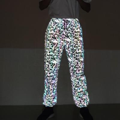 China Wholesale Breathable Drawstring High Waist Rainbow Reflective Streetwear Pants for sale