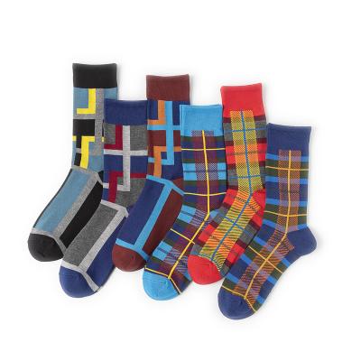 China Custom Made Cotton Men's Breathable Mid Socks England Plaid Logo Check Calf Length Sock for sale