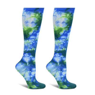 China Breathable Tie Dye Knocks Breathable Custom Logo Printed Cotton Sports Knee Socks for sale