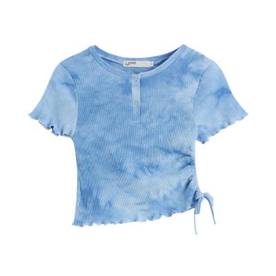 China Custom Tie Dye Crop Anti Wrinkle Anti Wrinkle Cotton Crop Top Top Fitted Warm Short Sleeve T-Shirt For Women for sale