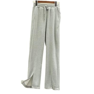 China Anti Wrinkle Women's Casual Seam Front 100%cotton Slipt Wide Leg Pants for sale