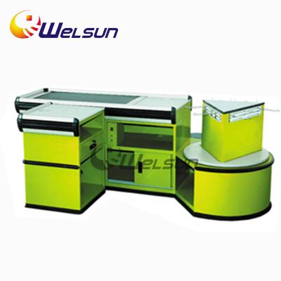 China Rustproof supermarket checkout counter with belt, supermarket checkout counter with conveyor belt for sale