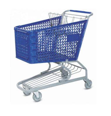 China PP+pipe Plastic Trolley Grocery Supermarket Plastic Shopping Trolley for sale