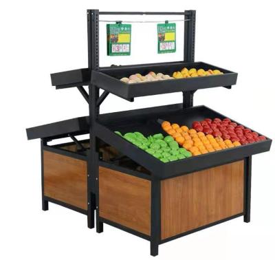 China China Supplier Double Sided Supermarket Fruit And Vegetable Display Rack Wooden Floor Stand for sale