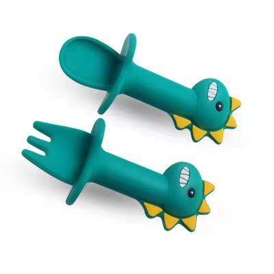 China BPA Free 2021 Best Selling Baby Dinosaur Shape Feeding Spoon And Fork Sets for sale