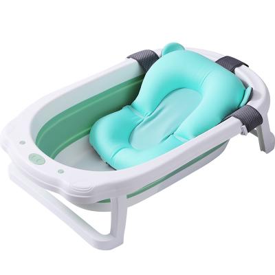 China Sustainable Structure Plastic Collapsible Foldable Bathtub Stable Baby Set With Temperature Sensing Plug Baby Bathtub Set for sale