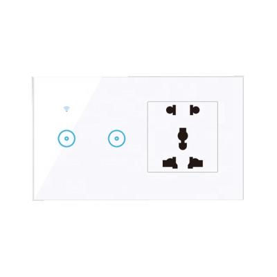 China ABS +Tempered Panel CE FCC ROHS Smart Home Smart Home Plugs And Switches Alexa Google Voice Smart Life App 2 Strip Glass Contact Glass Switch And Sockets for sale