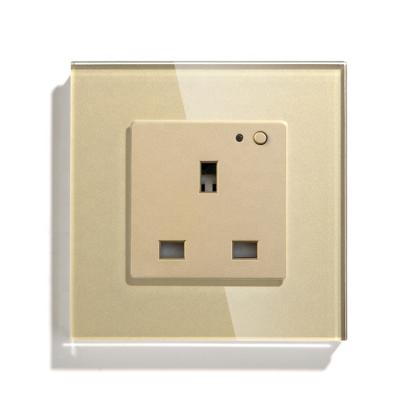 China UK Tuya Alexa Google Voice Remote Control Wifi Smart Wall Outlet App Wifi Control White Gold 13A Smart Black Glass Touch Electrical Wall Socket for sale