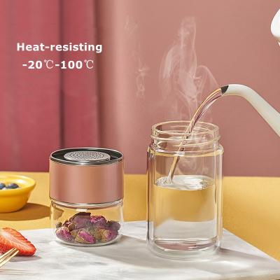 China Sustainable Double Wall Glass Water Bottle Tea Bottle Cup and Water Separation Tea Cup with Tea Infuser for sale