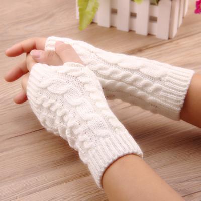 China Plain Knitted Long Hand Knitted Gloves Women Warm Embroidered Fingerless Gloves Girls Winter Riding Gloves for sale