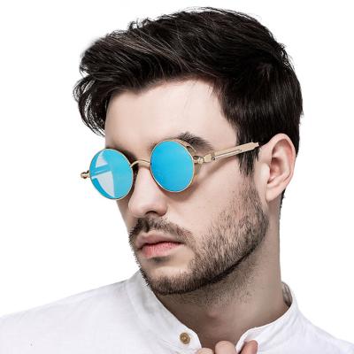 China Unisex Retro Fashion Sun Glasses Vintage Metal Luxury Male Sunglasses Round Sun Glass Steampunk Coating Lenses for sale