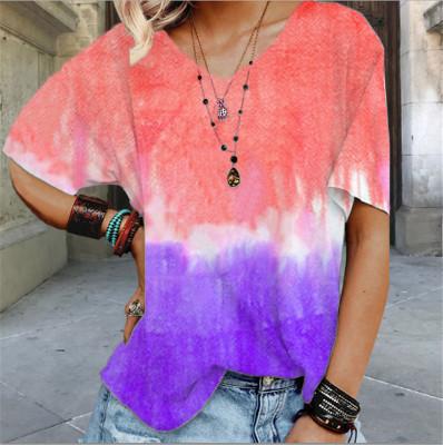 China Anti-pilling Ecowalson 2021 Tie Dye Loose Gradient Print T-shirt Women's Tops Plus SIZE 3XL for sale