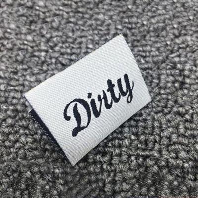 China OEM Sustainable Washing Care Contents Instruction Design End Folded Fabric Garment Woven Label For Neck /T Shirt for sale