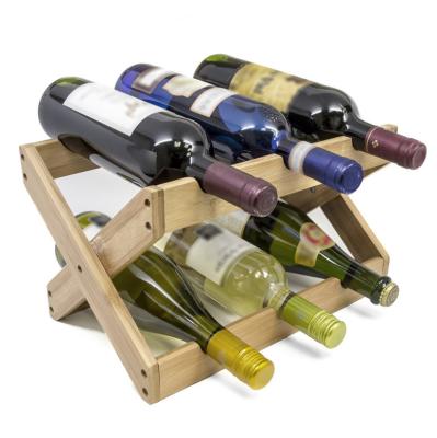 China China Product Small Foldable Stackable Bamboo Curve Bar 6 Bottles Red Wine Rack for sale