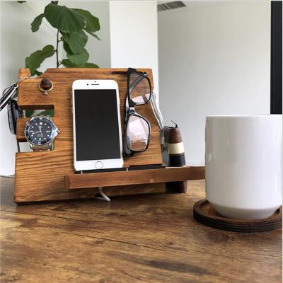 China China mobile phone wooden base with a tray for keys, watch, wallet, glasses to let the desk clean and tidy for sale