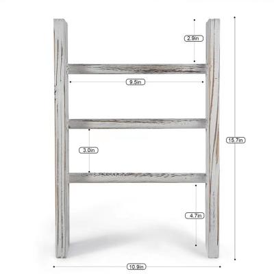 China China Vintage Farmhouse Style White Decorative Wooden Three-Layer Woodwork Napkin Holder Table Top Ladder for sale