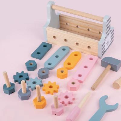 China Multifunctional Combination Wooden Portable Children's Toolbox Bear China Simulation DIY Intelligence Above House Disassembly Toy for sale