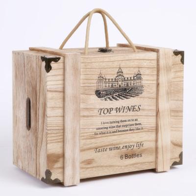 China Ruichen handmade wood six pieces of red wine box wine box general-purpose wine packaging wooden box can be customized wholesale for sale