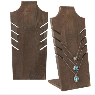 China Hot Sale Eco-friendly Luxury Natural Wooden Jewelry DIY Display Multiple Necklace Bust Display Stand for sale