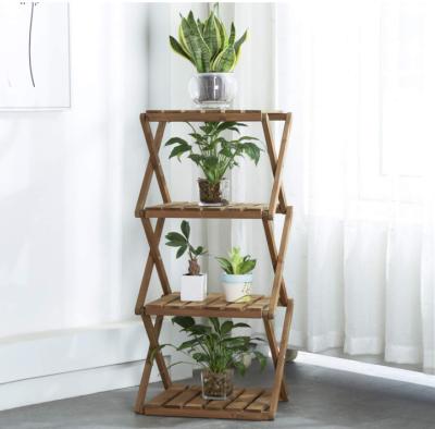 China Utility Vietnam Flower Storage Rack Books 4-Tier Foldable Wooden Shelf Plant Stand Rack Picture Frame Shelves Yard Gard for sale