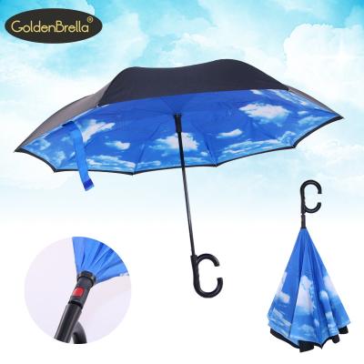 China Shop New Design Hands Free Magic Umbrella Inverted Intelligent Auto Open Reverse Umbrella Upside Down With Carry Case for sale