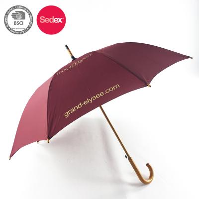 China Automatic Open Quality Fiberglass Handle Wooden Umbrella for sale