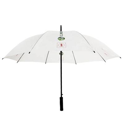 China Steel Frame Minimalist Automatic Open Golf Umbrella Black Logo Printed for sale