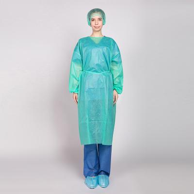 China Ties At Waist And Neck Disposable Hospital PPE Isolation Gowns PP Nonwoven Polypropylene Medical Gowns Supplies Class I for sale